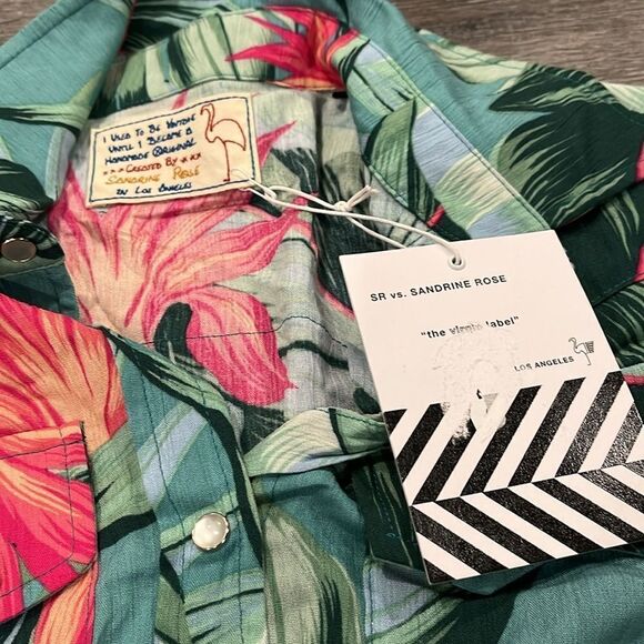 Free People NWT Sandrine Rose Hawaii luau floral snap button top turquoise XS - Picture 8 of 8